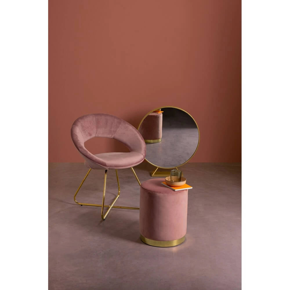 Pouf Rotondo in Velluto con Base in Acciaio Dorato - CLARK