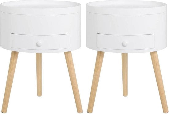 Set di 2 Comodini da Notte con Prese - Comodino/Biblioteca - Per Camera da Letto & Salotto - MDF e Legno - Bianco - 38x38x50 cm