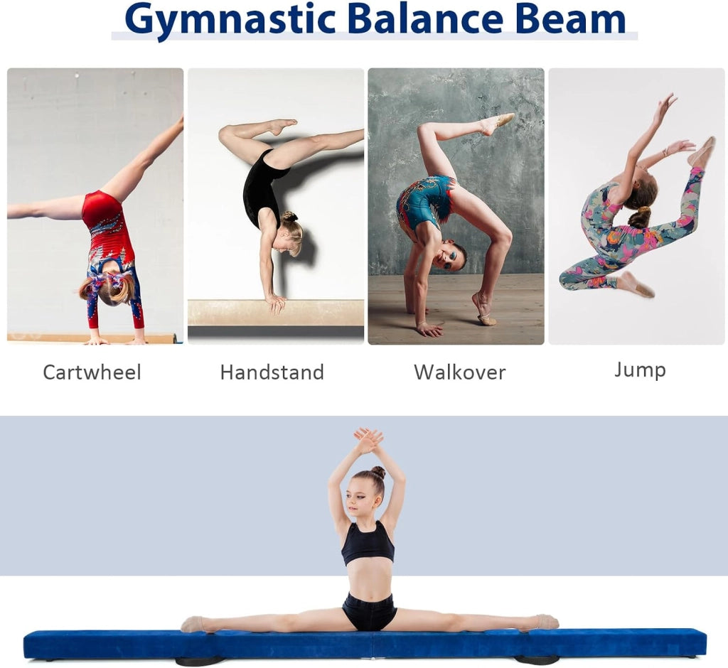 KOMFOTTEU Barra di equilibrio pieghevole da 210 cm, trave di equilibrio portatile con maniglie per il trasporto, barra da ginnastica artistica per bambini, carico di 70 kg