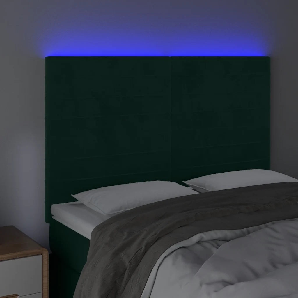 Testiera a LED-Testata con LED Verde Scuro 144x5x118/128cm in Velluto 303049