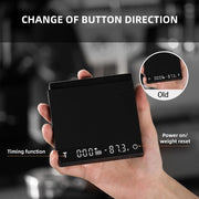 Scala di bilanciamento espresso con timer, scala di bilanciamento caffè piccola con rilevamento di sostanze solide e liquide e scala di bilanciamento caffè a chicchi con meccanismo di sbucciatura automatico.