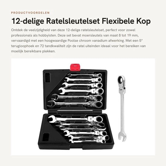 Kit di attrezzi da 72 denti di alta qualità - Giretto a 12 pezzi con manico flessibile - Chiave a forma di anello per cuciture a raso - Chiave a forma di anello per cuciture a raso - Cassetta di attrezzi - Chiave a moletta