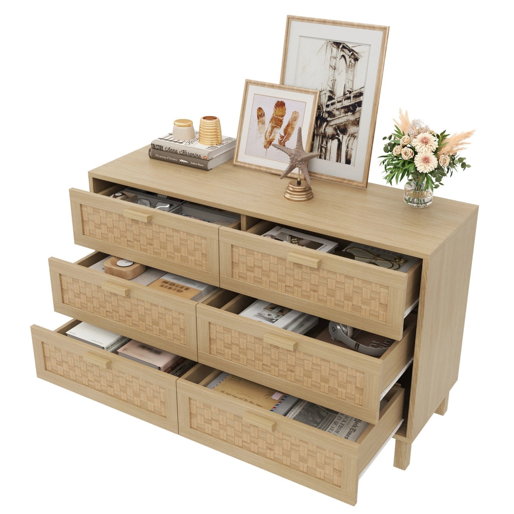 Credenza con 6 cassetti in truciolare effetto legno naturale; 120x75x40 cm