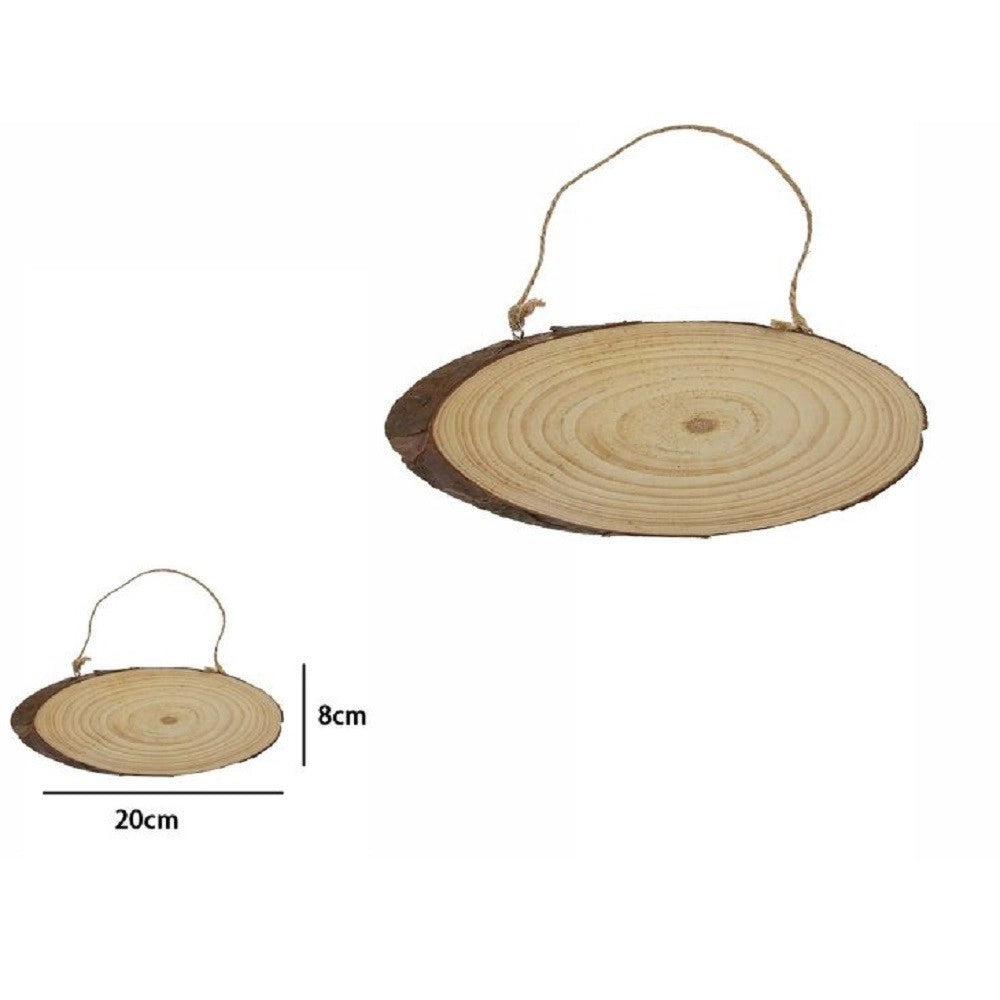 Trade Shop - Disco Legno Naturale Base Tronco Decorativa Ornamento Da Appendere 20x8 Cm 72102 -