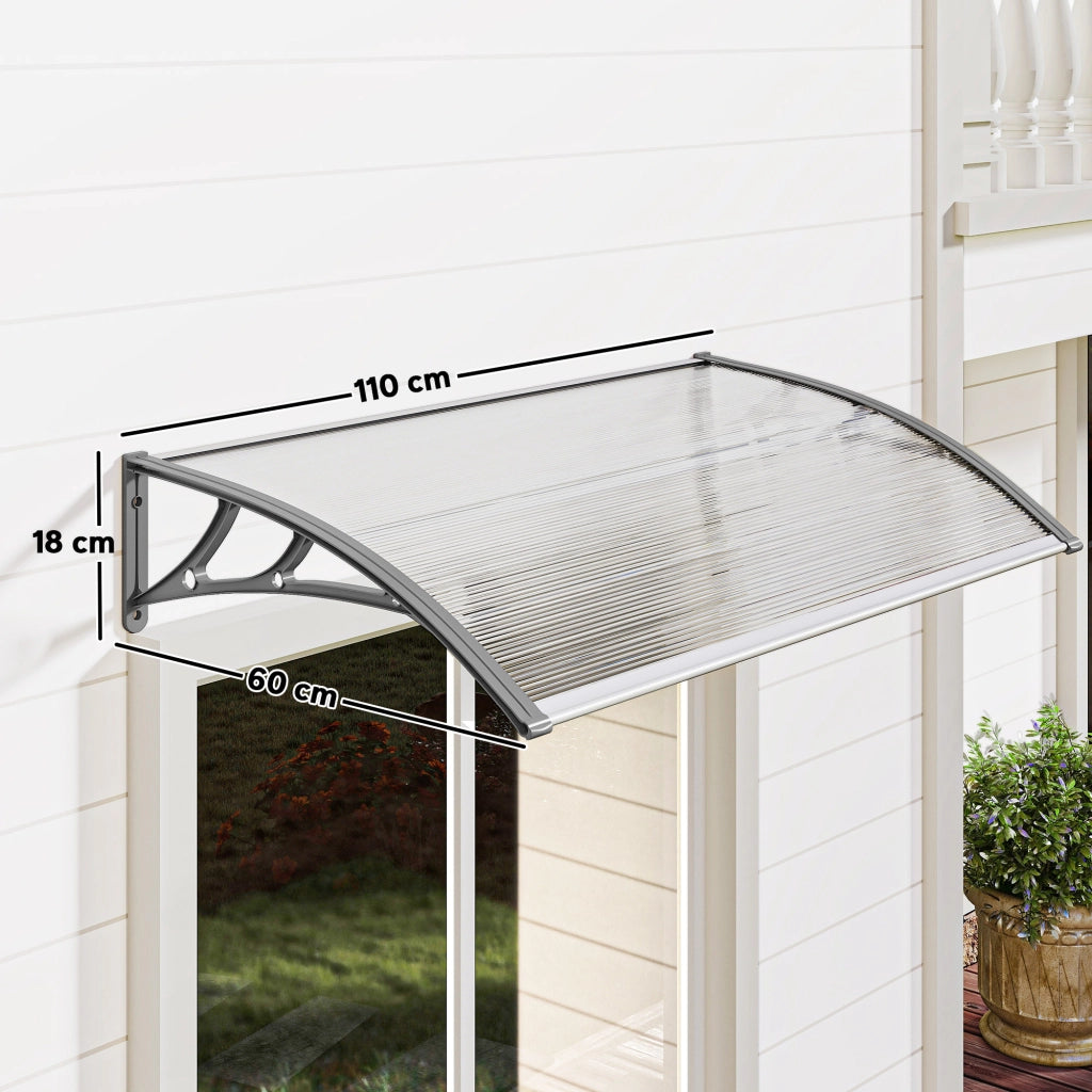 Tettoia per Balcone in Policarbonato e Alluminio ¨C zephmum ¨C Grigio 110x60x18 cm