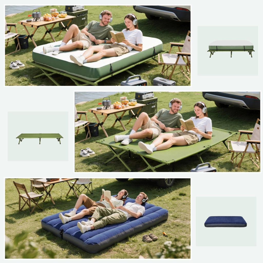 Letto da Campo per 2 Persone con Materasso Gonfiabile Verde ¨C zephmum ¨C 120x200x40 cm