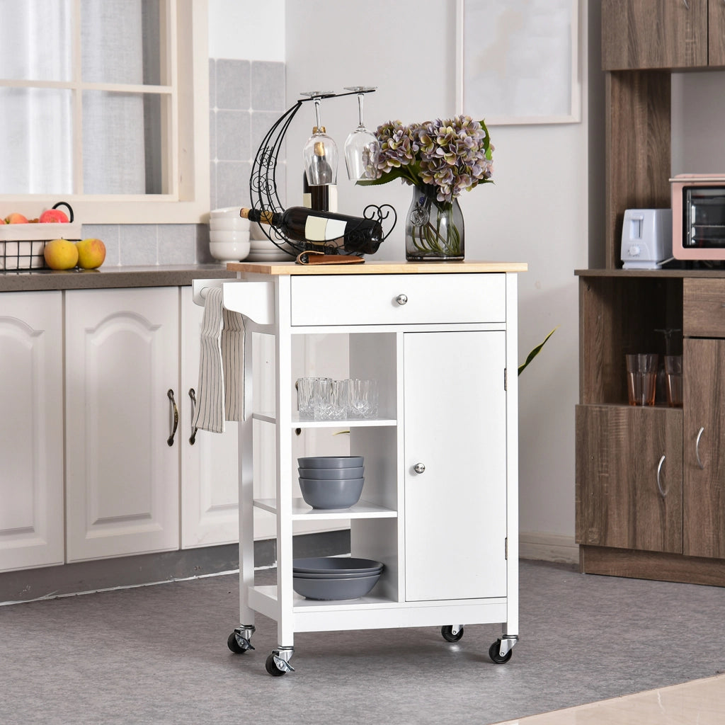 Carrello da Cucina con Cassetto e Armadietto ¨C zephmum ¨C Bianco 66x39.5x86.5cm