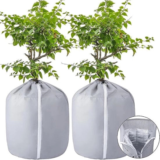 Pacchetto con 2 coperture termiche invernali per vasi, protezione invernale per piante, sacchi di protezione per piante in vaso, copertura per vasi con cerniera e cordino di apertura, sacco per piante traspirante (45*50cm, grigio)