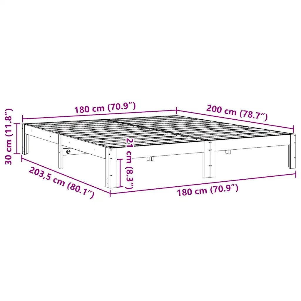 Giroletto senza Materasso Bianco 180x200 cm Legno Massello Pino