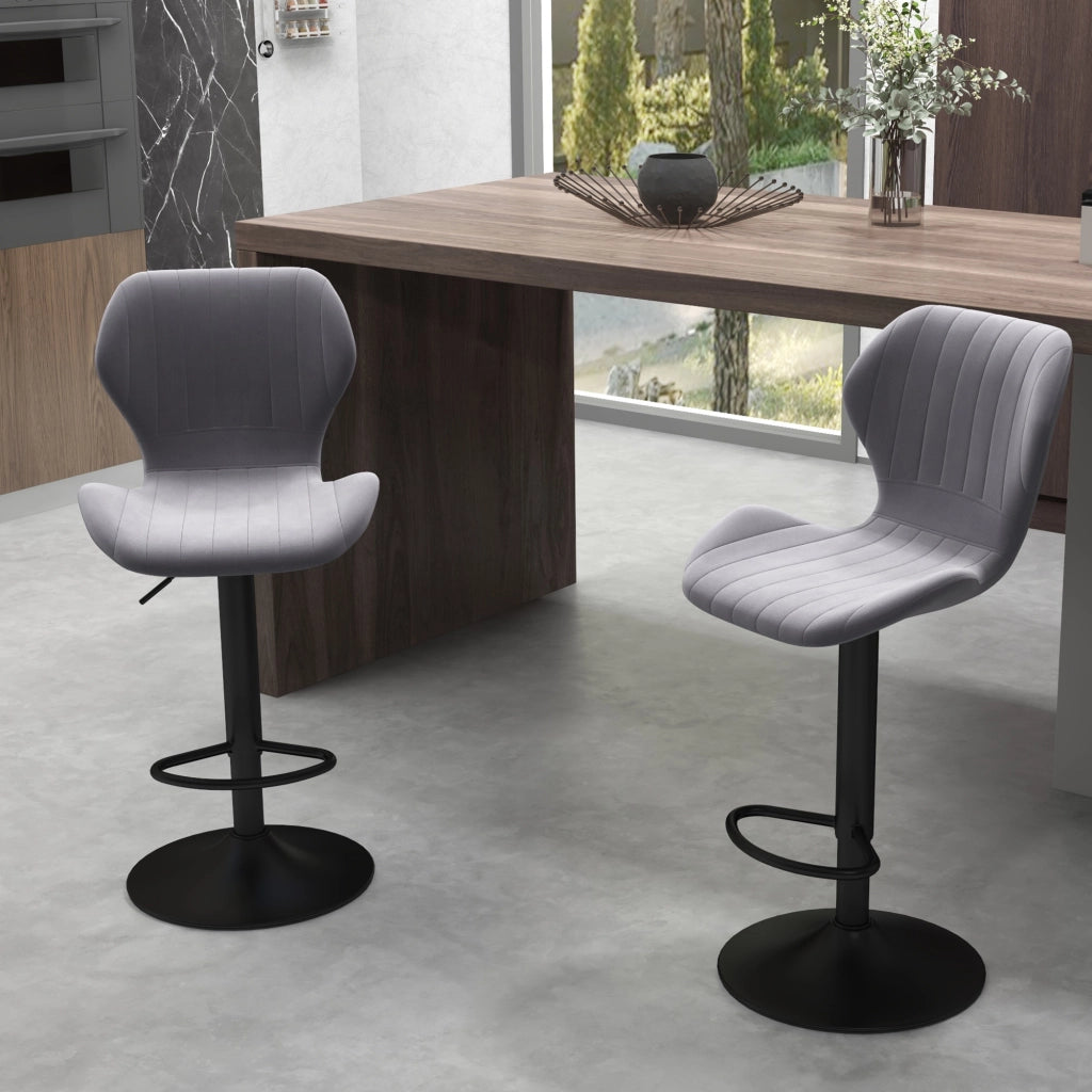Sgabello da Bar ¨C zephmum ¨C Velluto Grigio Metallo 47x51.5x92-114 cm
