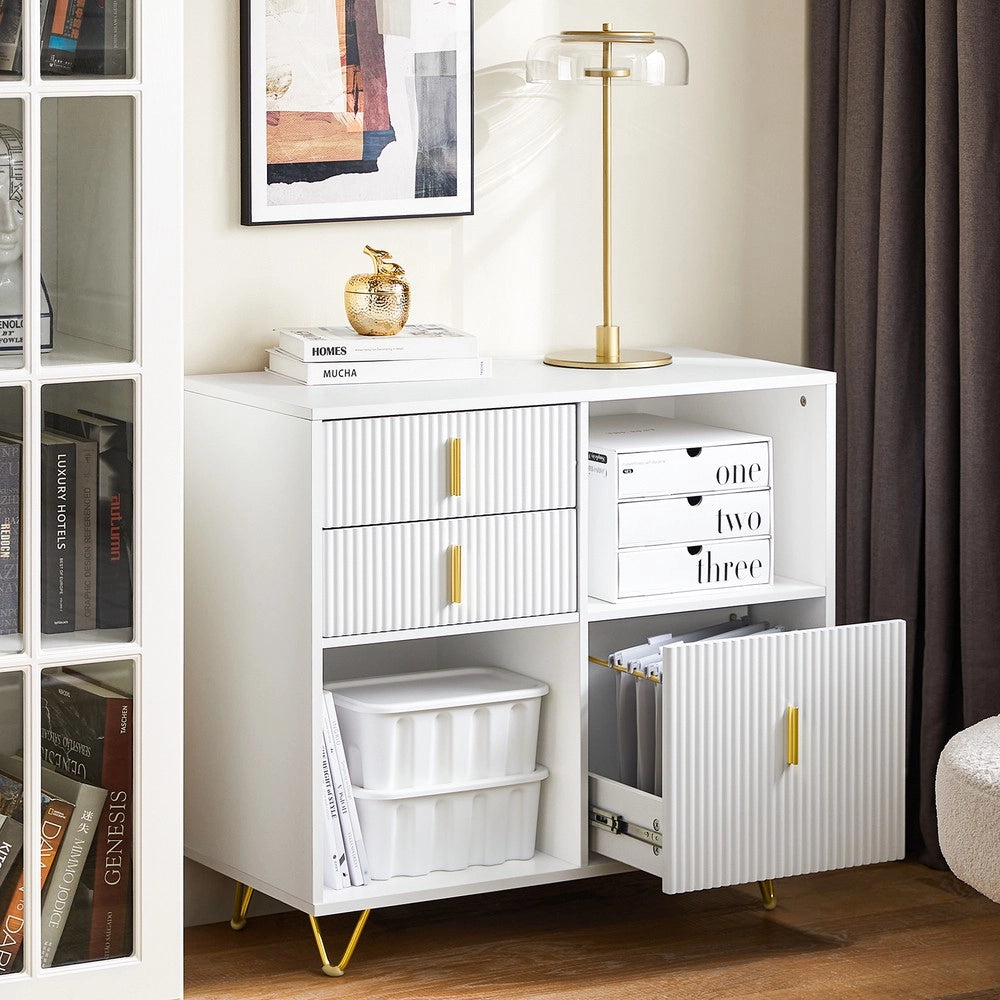 SoBuy Cassettiera Ufficio da Scrivania Schedario da Ufficio con 3 Cassetti e Armadietto Portaoggetti, Mobiletto Porta Stampante Salvaspazio Bianco 80x40x75 cm ASK11-W