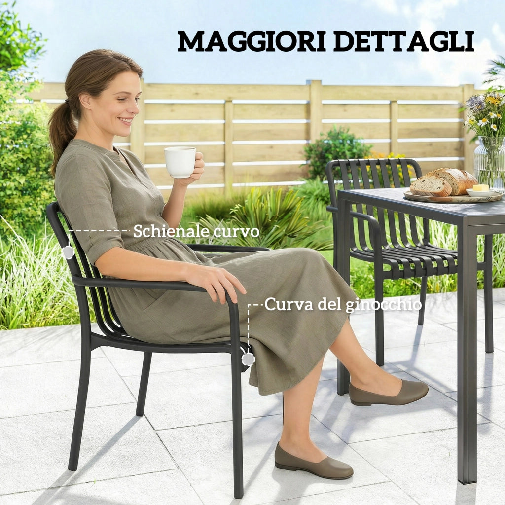 Sedia da pranzo impilabile con braccioli ¨C Minimal ¨C nero, polipropilene, metallo