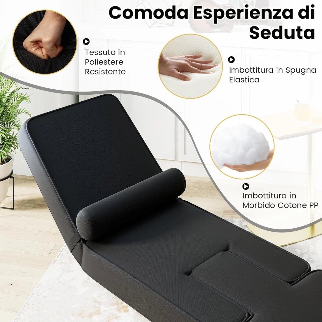 Sedia da Terra Pieghevole, Poltrona Relax Imbottita con Schienale e Poggiapiedi Regolabili, Sedia da Pavimento con Tavolino e Cuscino, per Soggiorno e Camera da Letto