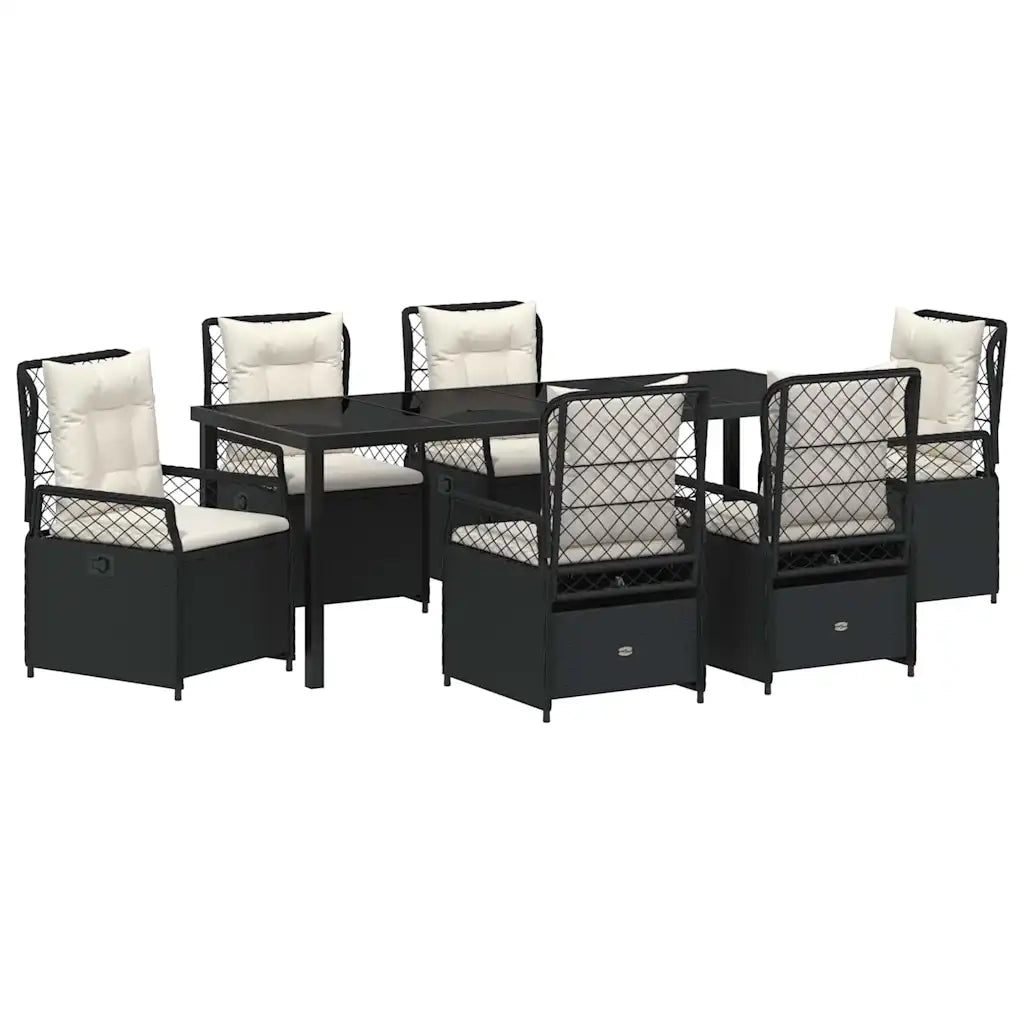 Set da Pranzo per Giardino 7 pcs Nero polyrattan 3380986