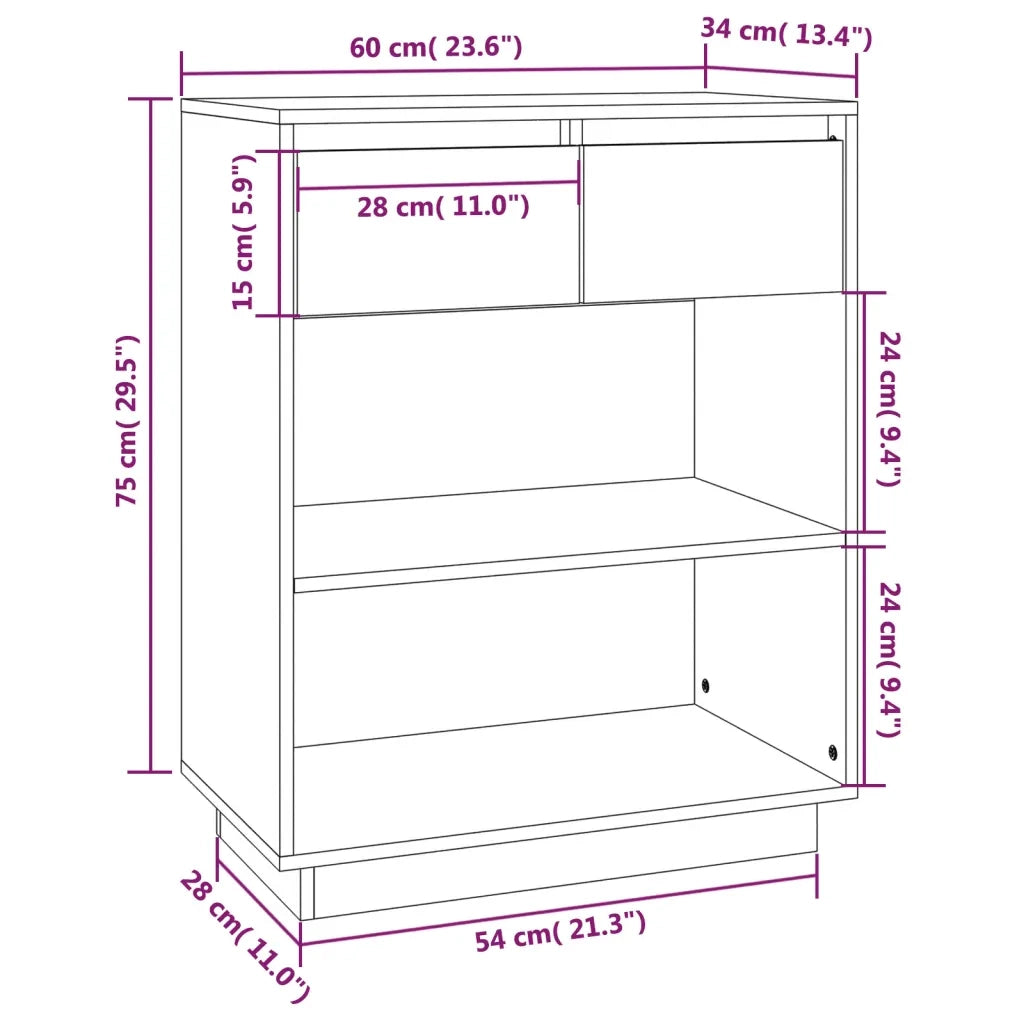 Mobile Consolle Ambrato 60x34x75 cm in Legno Massello di Pino 813837