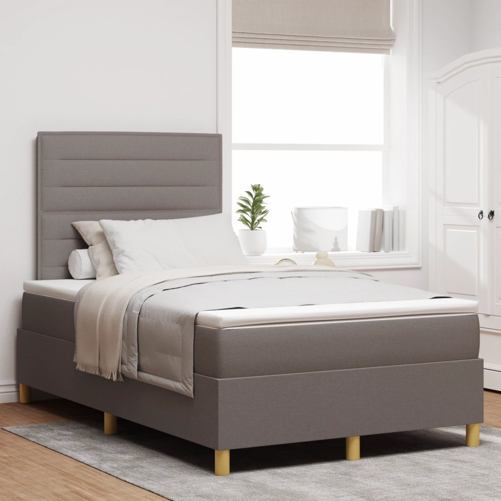Letto Box Spring con Materasso & LED Tortora 120x190 cm Tessuto