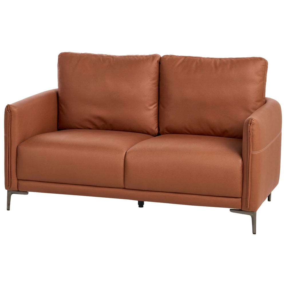 Divano a 2 posti in tessuto marrone dorato con gambe in metallo stile moderno minimalista