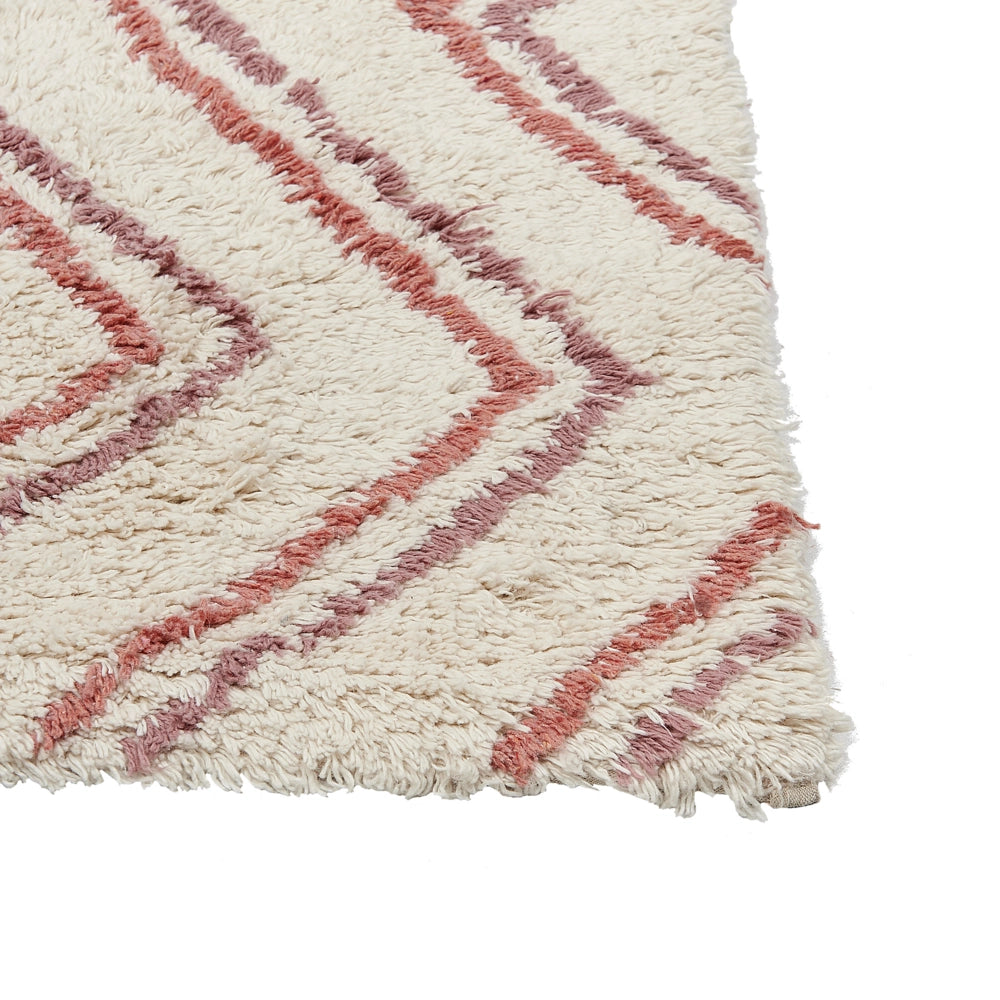 Tappeto cotone trapuntato beige e rosa stile boho 140 x 200 cm soggiorno camera da letto