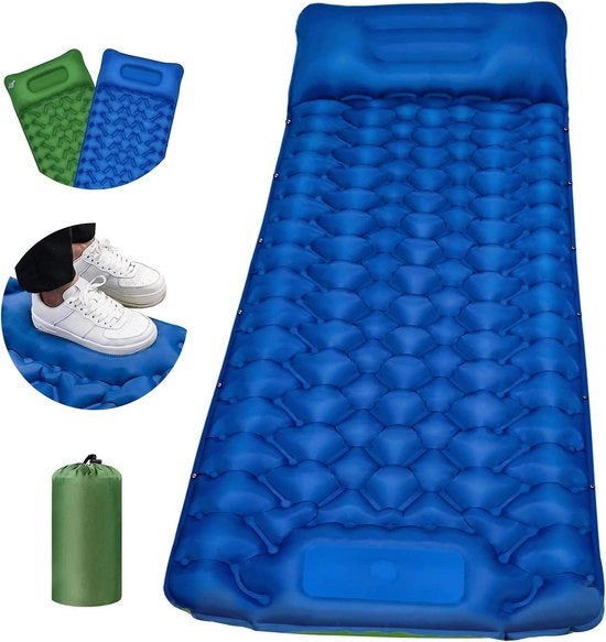 Schiene di campeggio autoinflabile ultraleggera - autoinflabile con pompa a pedale - 10 cm di densità - materasso a gas impermeabile all'acqua - outdoor materasso pieghevole - viaggiare escursioni - 195 x 68 x 10 cm