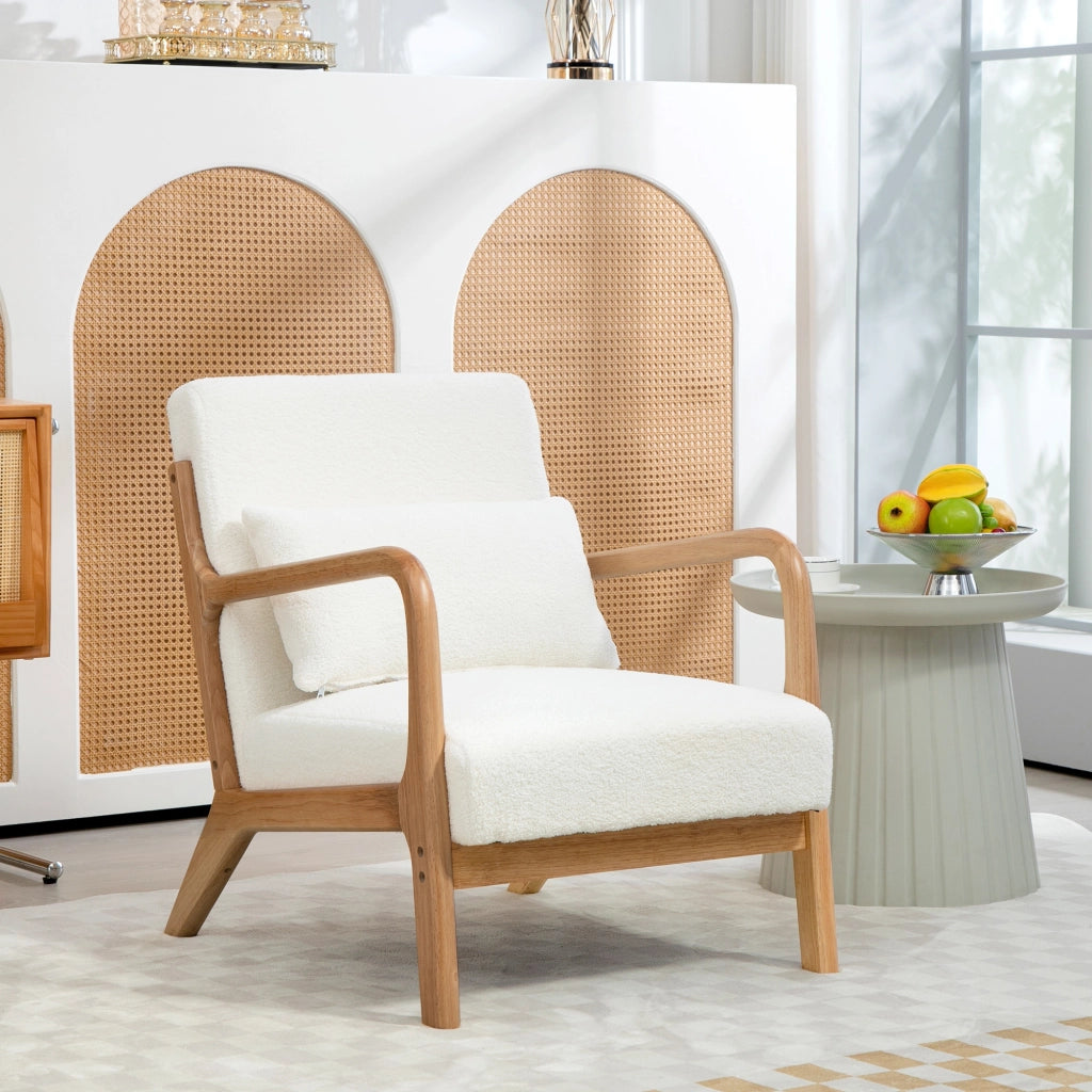 Poltrona lounge in velluto crema ¨C Xylo ¨C con 3 cuscini, braccioli, struttura in legno