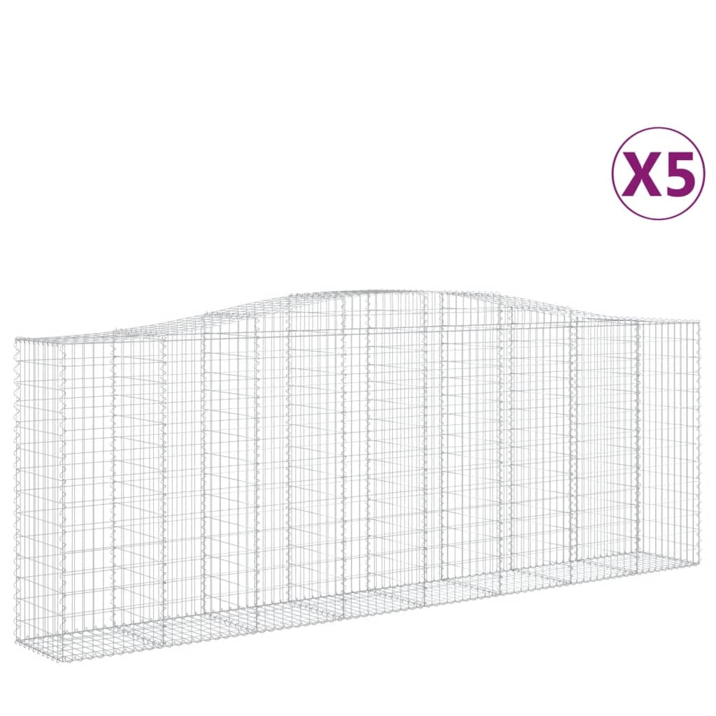 Cestini gabbioni recinzione a gabbia muro di contenimento ad arco 5 pezzi 400 x 50 x 140/160 cm ferro zincato argento 02_0040942
