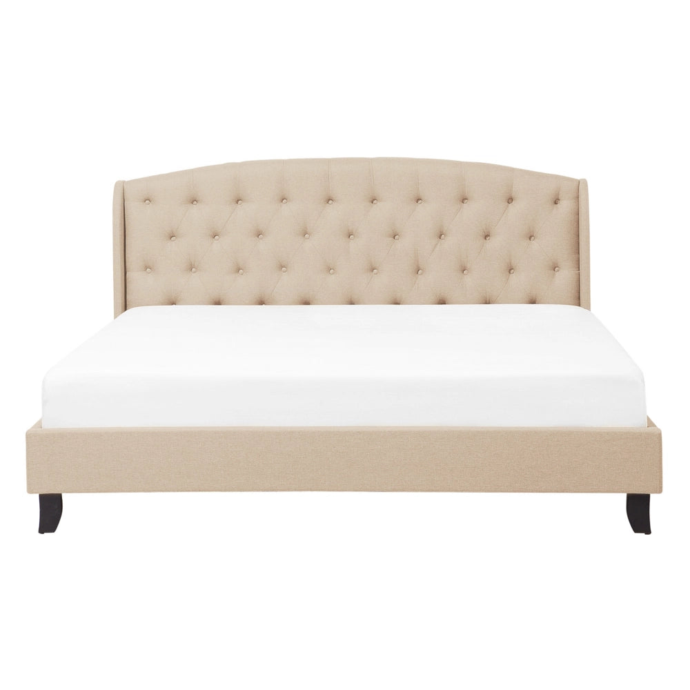 Letto a doghe Beige Poliestere Tessuto Imbottito Poggiatesta Trapiantato 140 x 200 cm Doppia Dimensione Design Moderno
