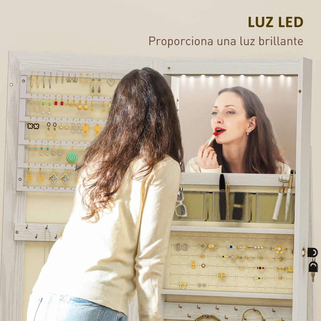 Armadio con Luci LED e Specchio ¨C Zephmum ¨C Bianco con Vena Legno