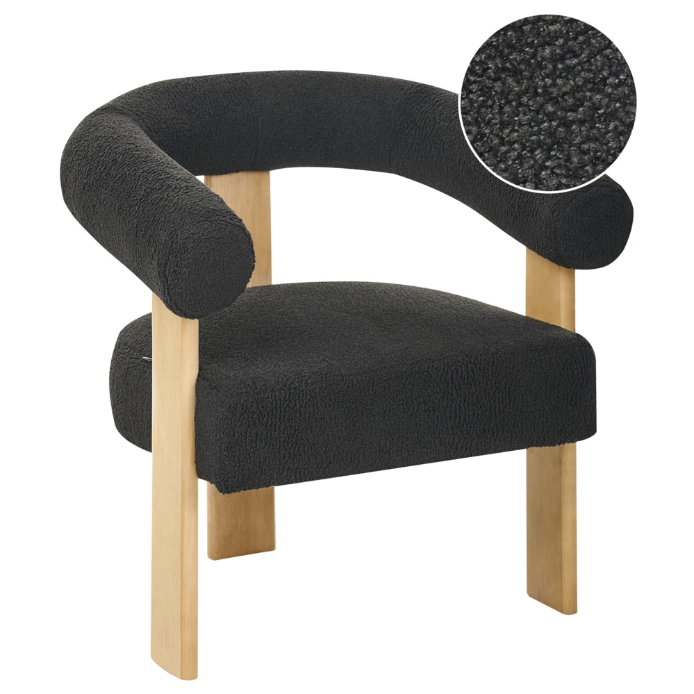 Poltrona nero e marrone chiaro con rivestimento in bouclé design retrò gambe in legno per soggiorno