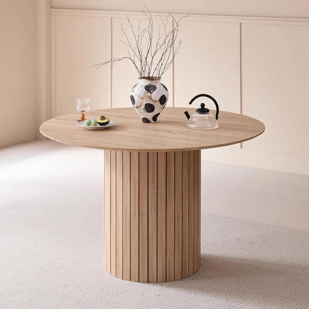 GrandCA HOME Tavolo da Pranzo Rotondo, Tavolo da Cucina Moderno 120 cm, Tavolo da Pranzo con Base Rotonda in Legno, Grande Scrivania in MDF per 4-6, Marrone Scuro