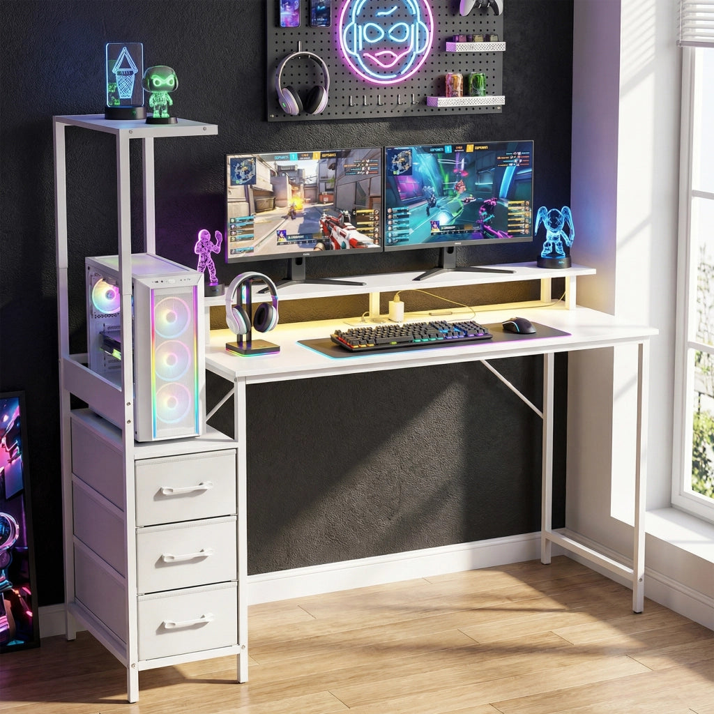 Scrivania Gaming ¨C zephmum ¨C Bianco, Multistrato, 147x