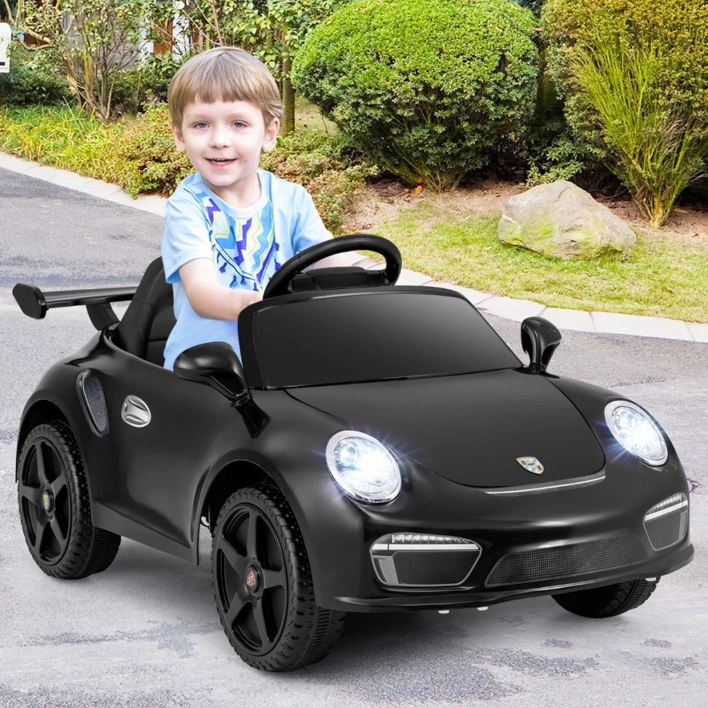 Auto a elettrica bambini 12v porsche con licenza ufficiale, Auto elettrica telecomando musica luci led Nero-Macchinine giocattoli