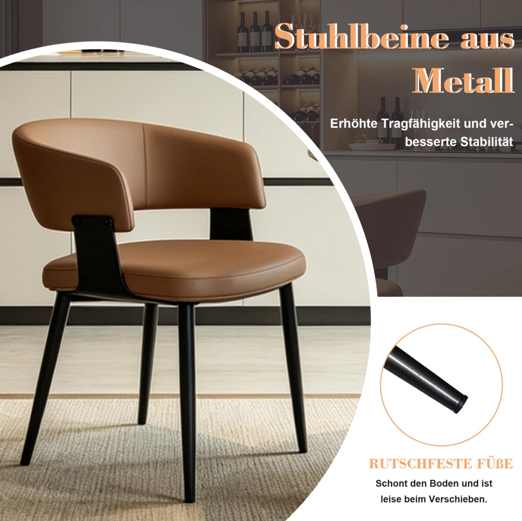 Sedia da pranzo moderna ergonomica in PU marrone; 75x54x57 cm; con gambe in metallo