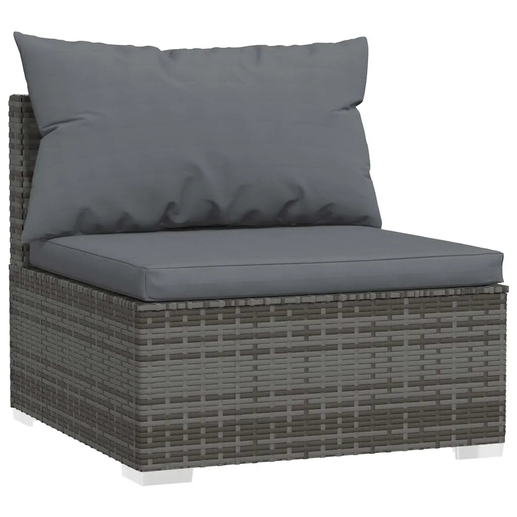Divano Centrale da Giardino con Cuscini in Polyrattan Grigio 317515