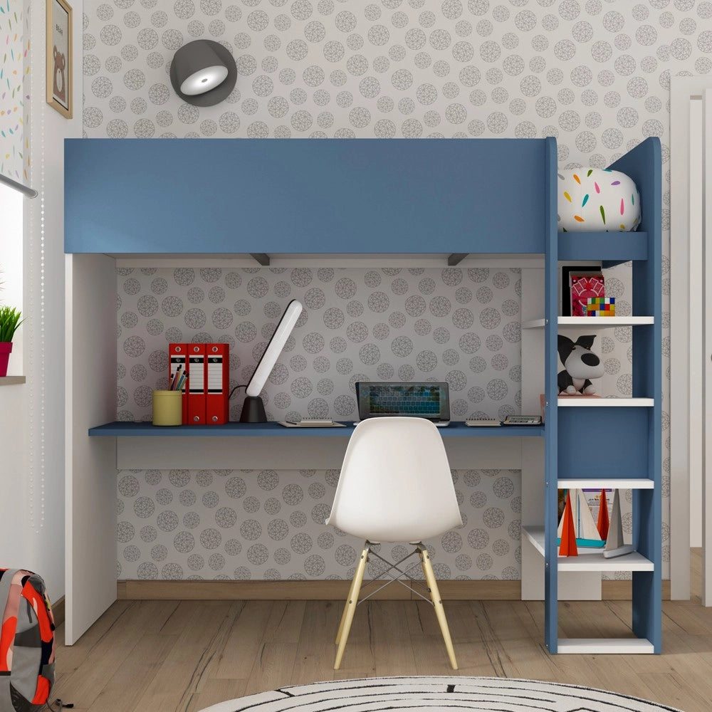 Letto a soppalco azzurro e bianco con scrivania 2276