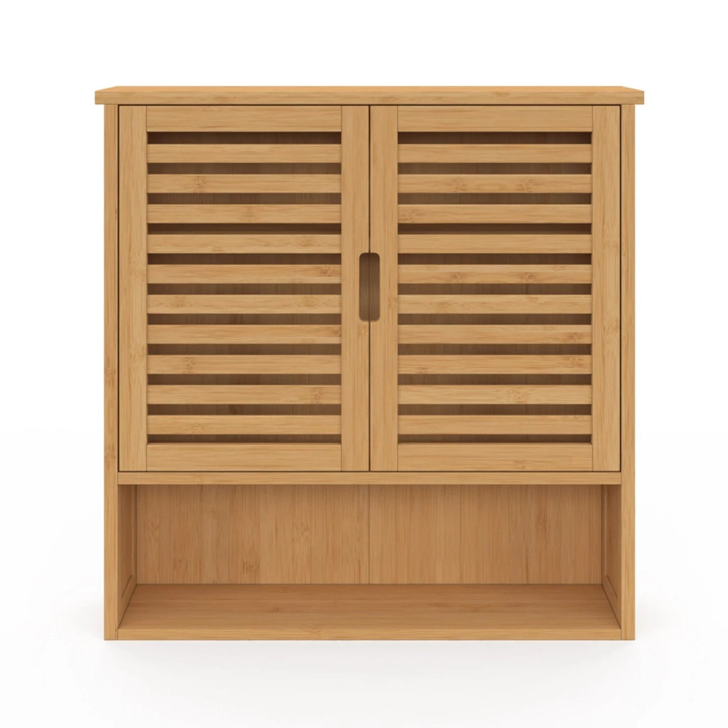 IDMarket - Pensile da bagno BEA a 2 ante in bambù con ripiano