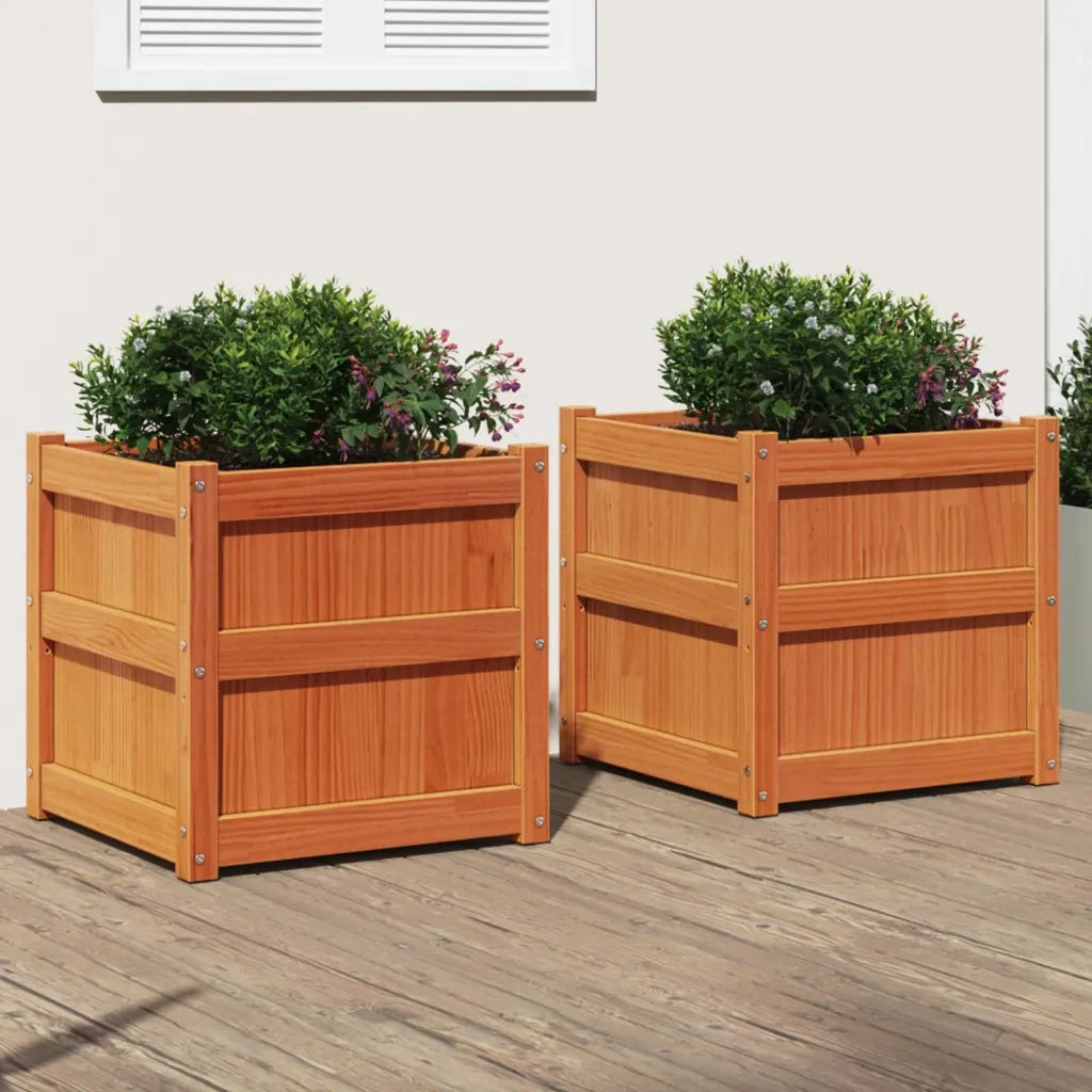 Fioriere da Giardino 2pz Marrone Cera Legno Massello di Pino 837429