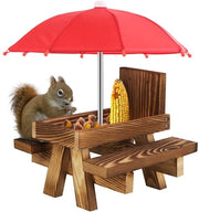 Tavola di Cibo per Scoiattoli con Ombrello Tavola da Picnic in Legno per Scoiattoli Cassetto di Cibo con Supporto per Spiga di Mais Duraturo Accessorio per Giardino per Scoiattoli e Cincillà