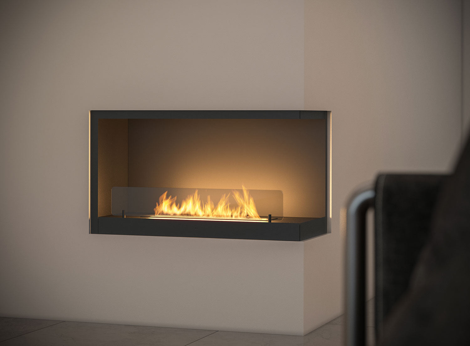 Camino a Bioetanolo da Incasso 80x45 cm Inside P800 V2 Angolo a Destra Nero con Vetro