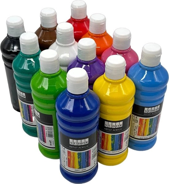 Set di vernice acrilica - Vernice di alta qualità coprente - 12 pezzi - 500 ml