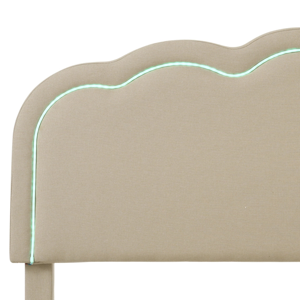 Letto singolo imbottito LED beige 90x200 cm con testiera regolabile