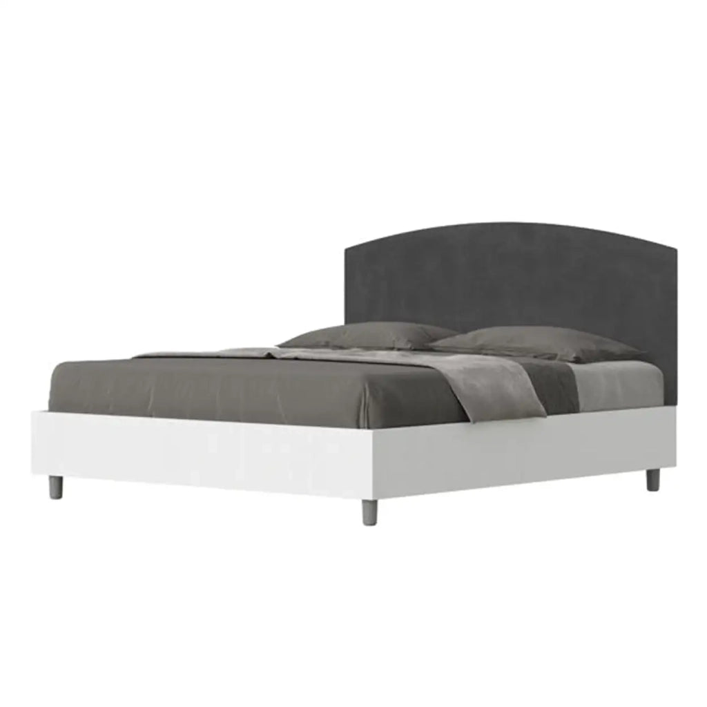 Letto matrimoniale contenitore 160x190 bianco frassino testata microfibra grigio Antilia