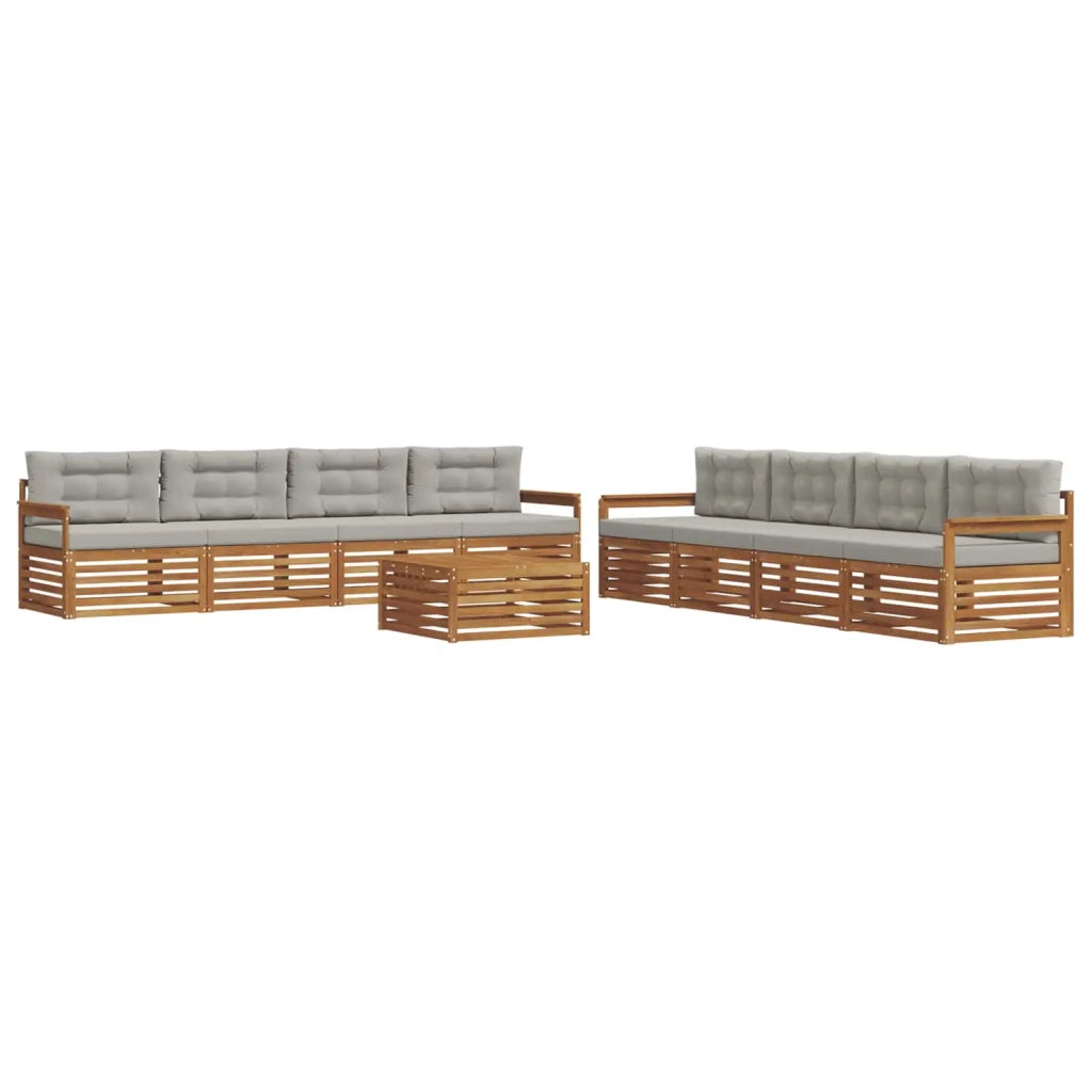 Set di divani da esterno 9 pcs Grigio Naturale e Chiaro
