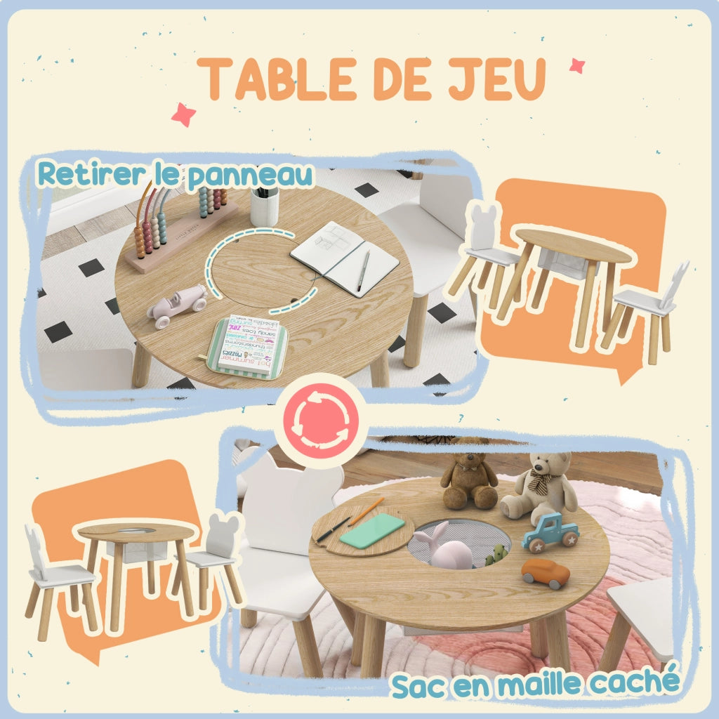 Set Tavolo e Sedie per Bambini ¨C zephmum ¨C Bianco, Legno, 3 Pezzi