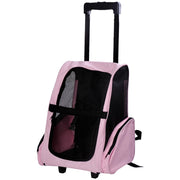 EasyComfort Trasportino Zaino 2 in 1 per Cani e Gatti con Tasche Laterali, Maniglia Telescopica e Ruote, 42x25x55cm, Rosa