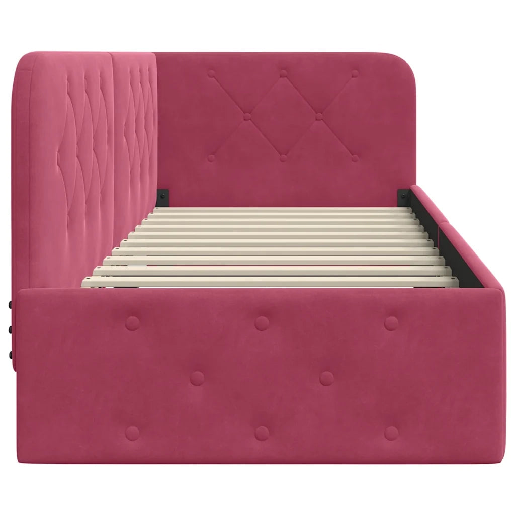 Cornice del letto ad angolo Rosso Vino 80 x 200 cm Velluto