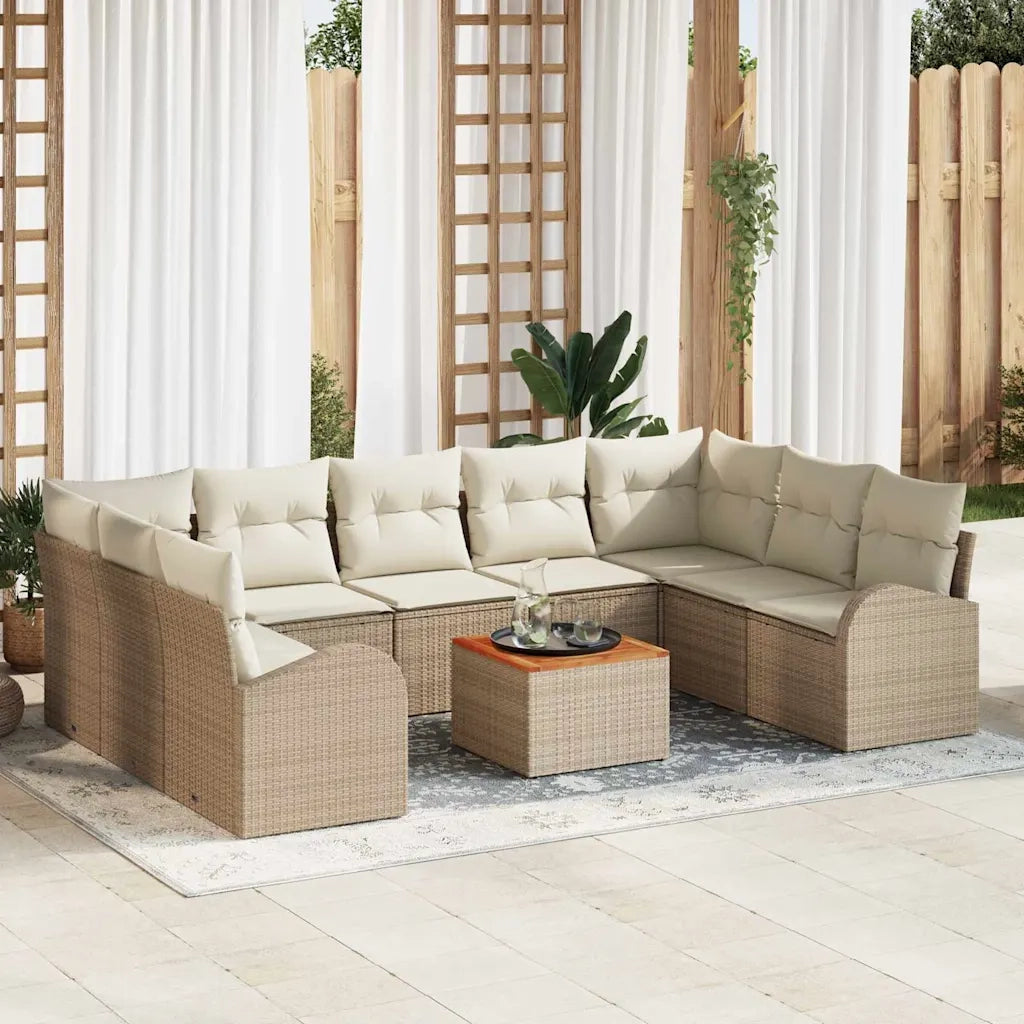 Set Divano da Giardino 10 pcs Beige e Crema polyrattan 3356293