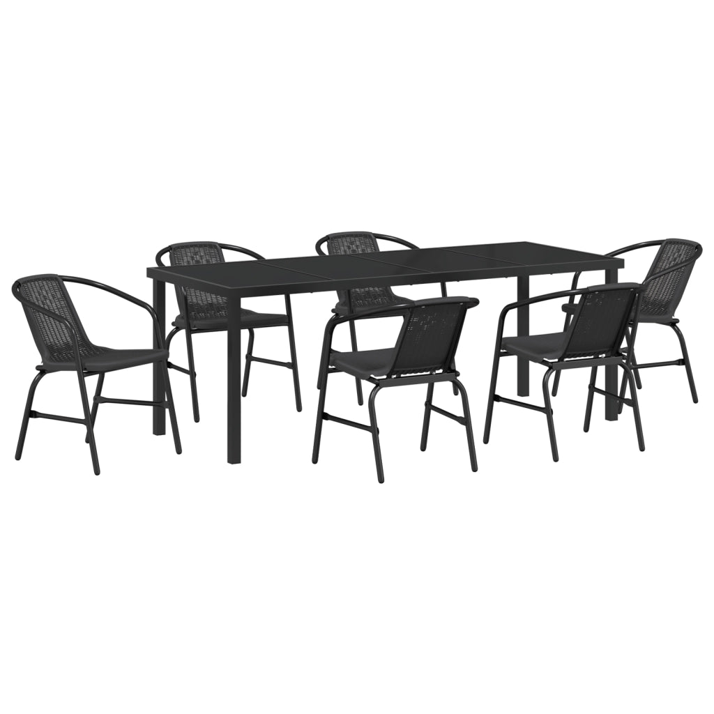 Set da Pranzo da Giardino 7 Pezzi Nero Polyrattan