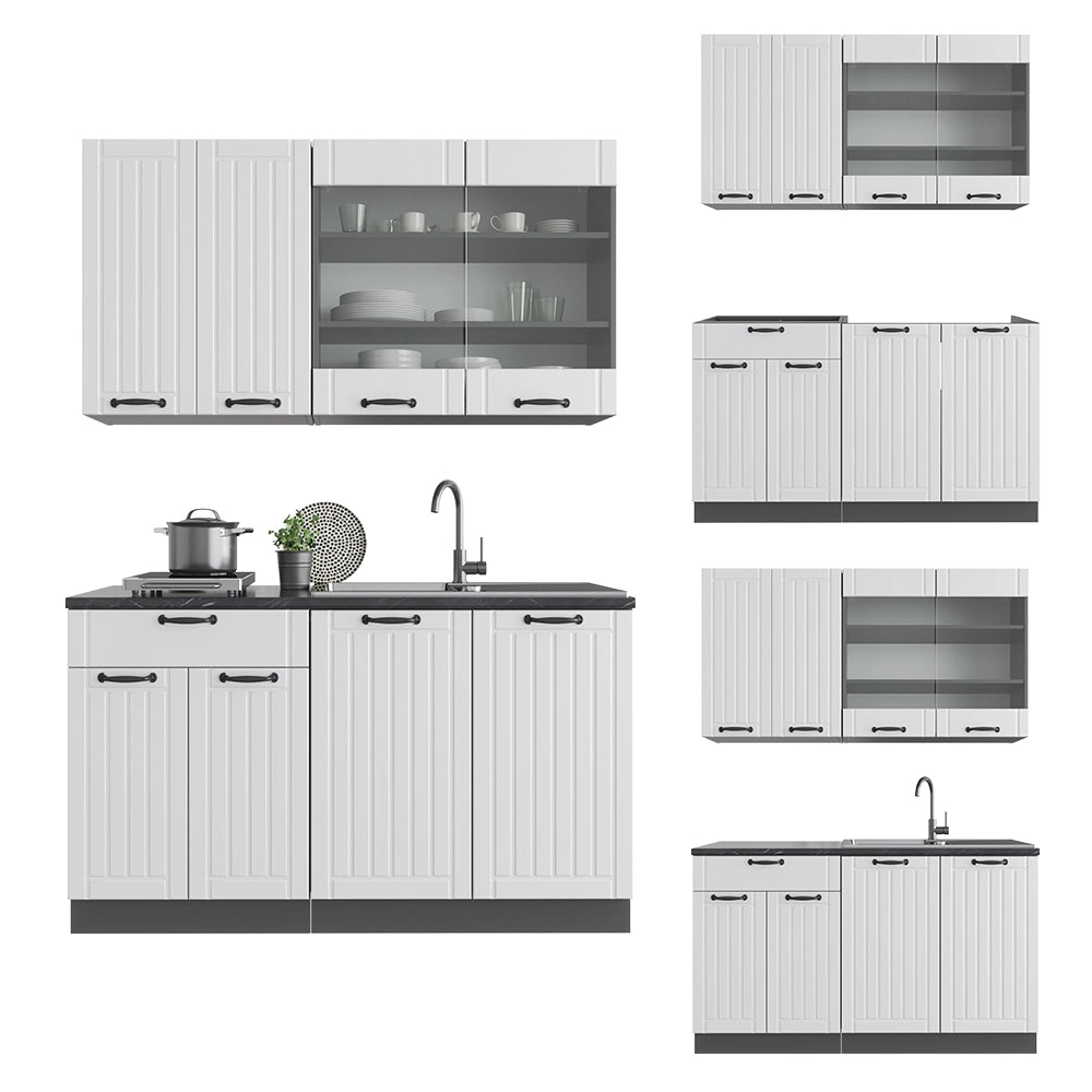 Cucina completa Fame-Line Bianco rustico/Antracite 140 cm, PL Marmo Vicco