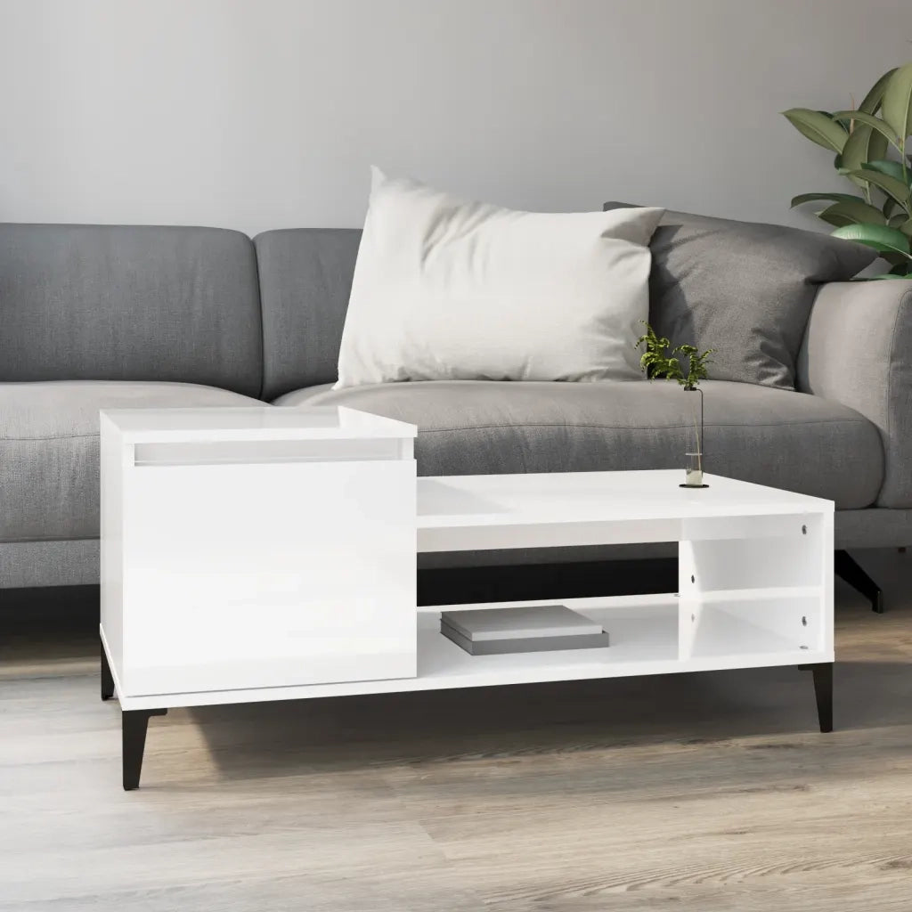 Tavolino da salotto | Tavolino da caff¨¨ | Tavolino da Soggiorno Bianco Lucido 100x50x45cm Legno Multistrato