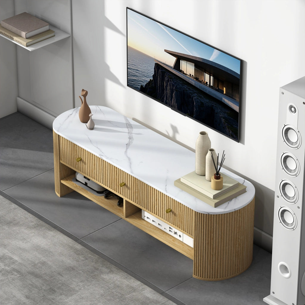 Mobile TV con 3 cassetti ¨C Zephmum ¨C Effetto marmo e legno 140x30x50 cm